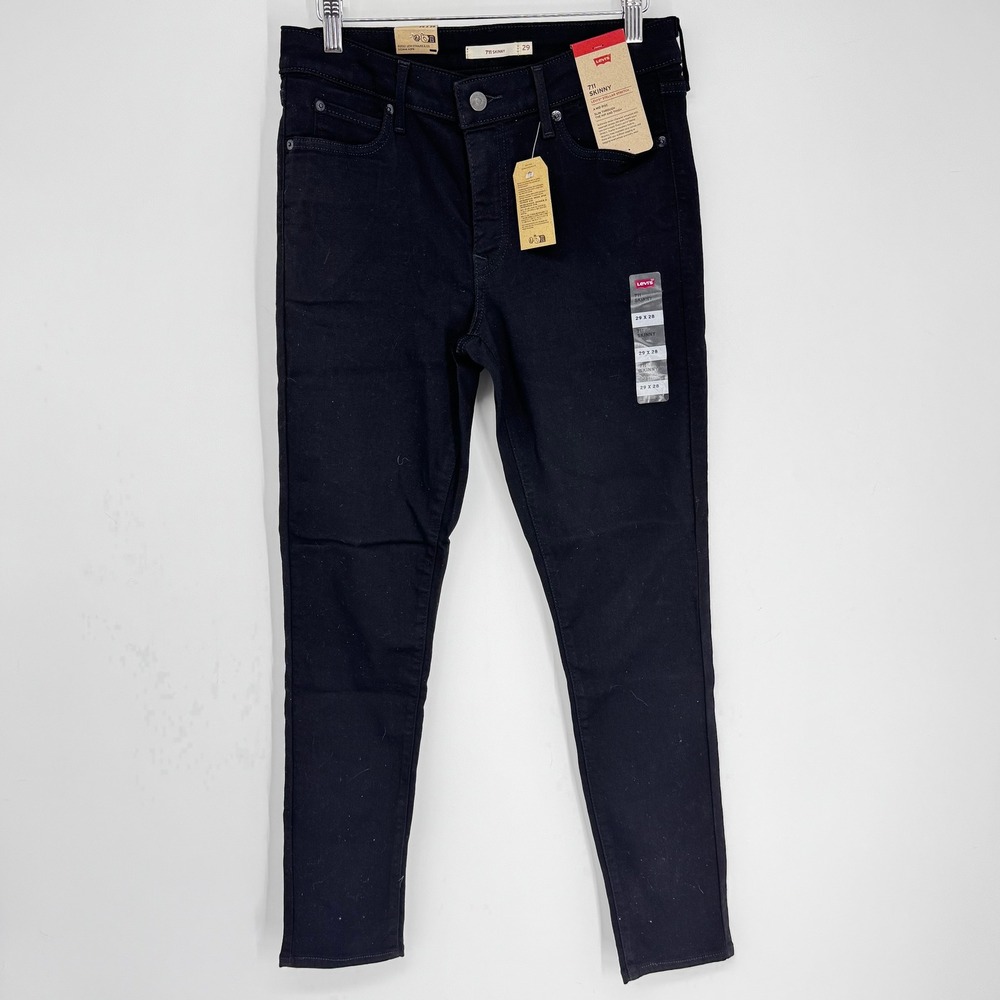 Levi's 711 Skinny Jeans Women 29 Black Stellar Stretch Mid Rise Denim
